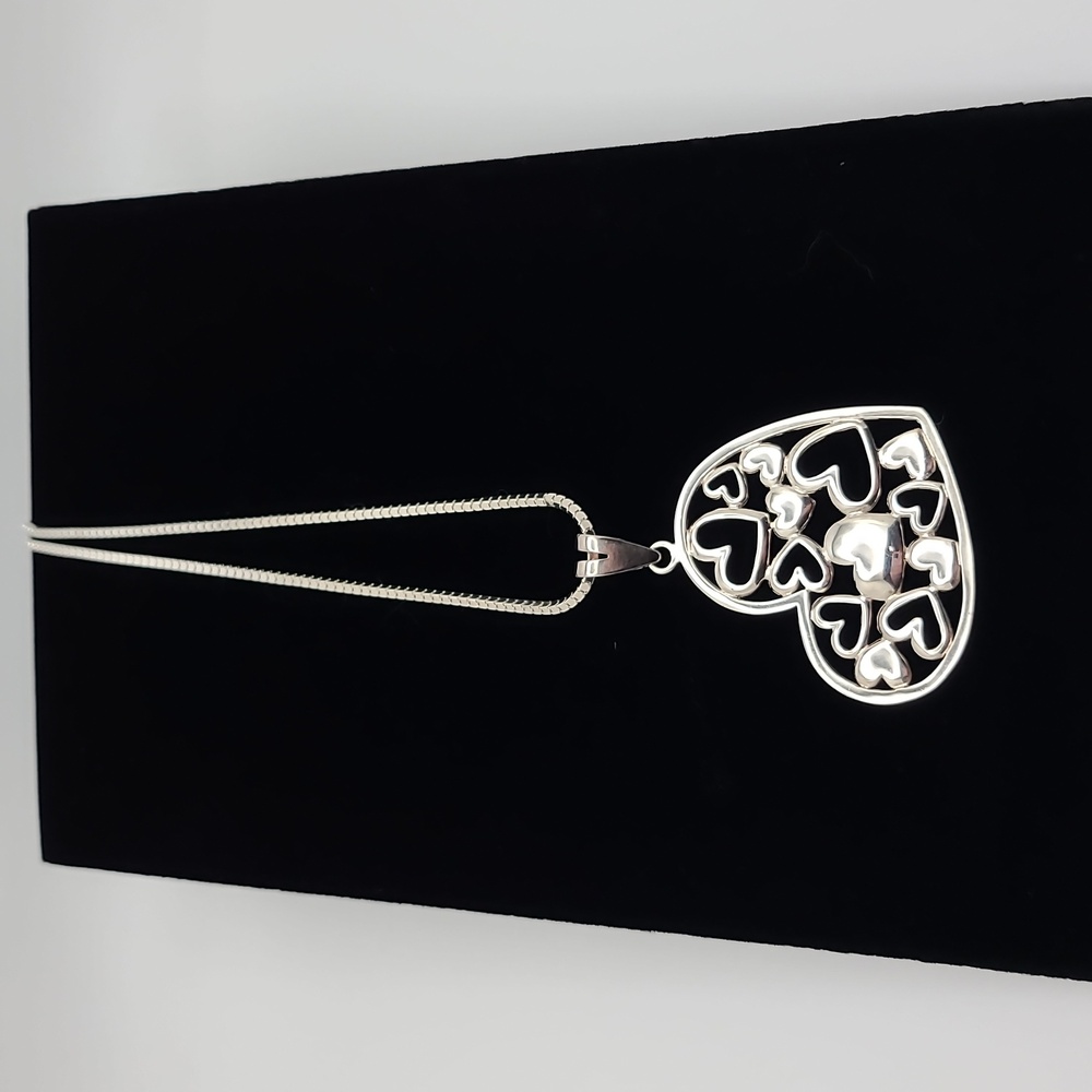 Sterling Silver .925 Large Heart Pendant Open Work 18" Box Chain
